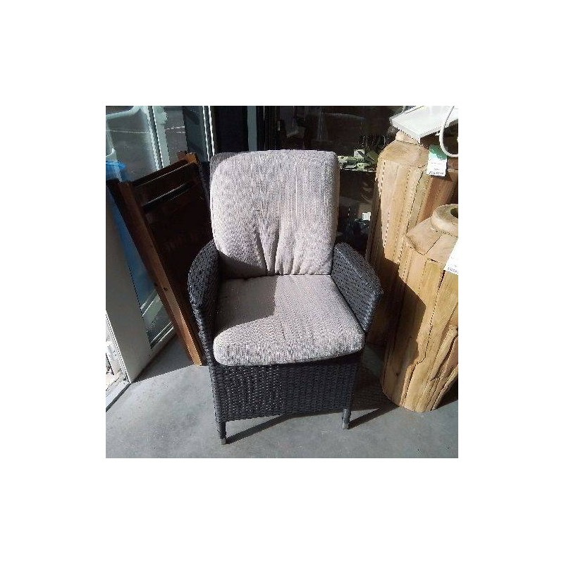 FAUTEUIL TRESSE GRIS COUSSINS CHINES GRIS