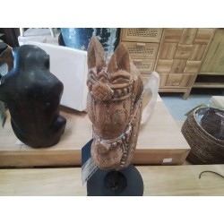 TETE CHEVAL BOIS DECO SUR SOCLE