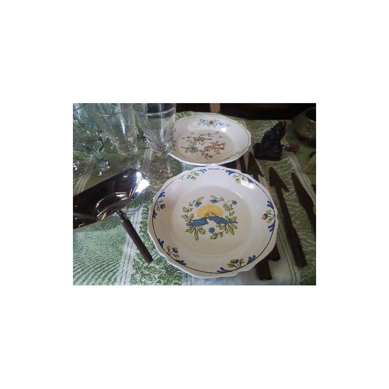 ASSIETTE FAIENCE DECORATIVE ANCIENNE SOLEIL OU OISEAUX