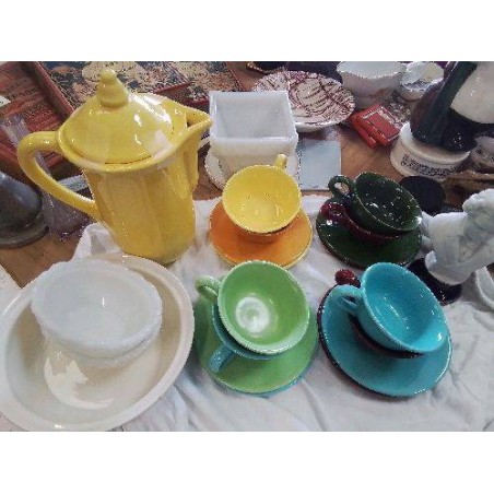 SERVICE MULTICOLORE CAFETIÈRE 8 TASSES ET SOUCOUPES CERAMIQUE