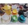 SERVICE MULTICOLORE CAFETIÈRE 8 TASSES ET SOUCOUPES CERAMIQUE