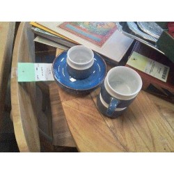 LOT 3 TASSES BLEUES ÉMAILLÉES