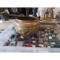 CACHE POT ANC CUIVRE DÉCOR FLEURS