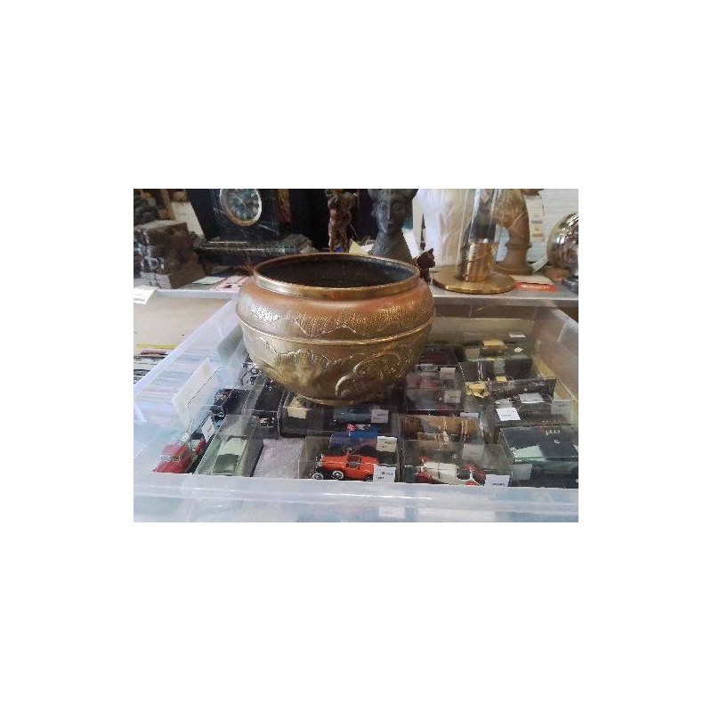 CACHE POT ANC CUIVRE DÉCOR FLEURS