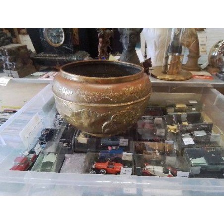 CACHE POT ANC CUIVRE DÉCOR FLEURS