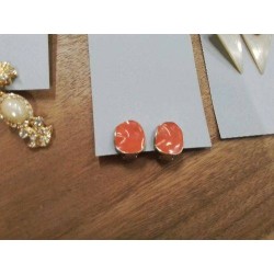 PAIRE BO A PINCE ARGENTEES EMAILLEES ORANGE VINTAGE