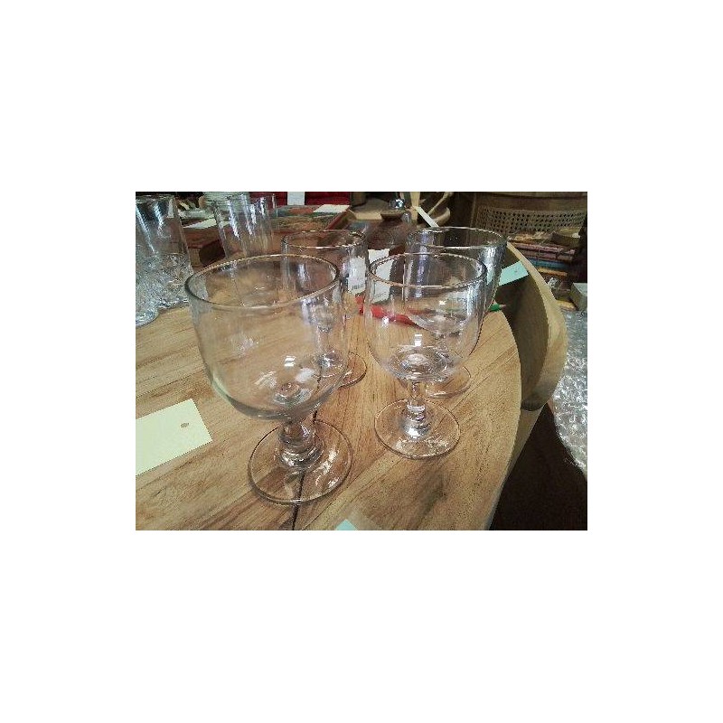LOT 4 VERRES A VIN CRISTAL ANCIENS PETITES BULLES VERRE SOUFFLÉ