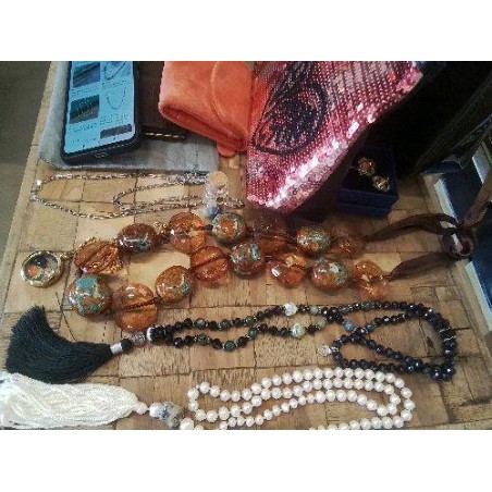 COLLIER SAUTOIR COLORIS CARAMEL GROSSES PERLES