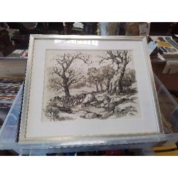 AQUARELLE PAYSAGE NOIR ET BLANC E.MELOT