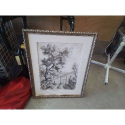 AQUARELLE PAYSAGE NOIR ET BLANC E.MELOT