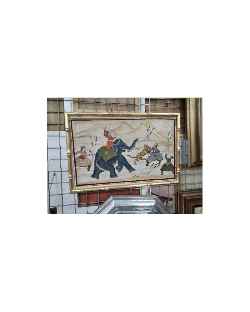 TABLEAU ÉLÉPHANT TIGRE SUR SOIE