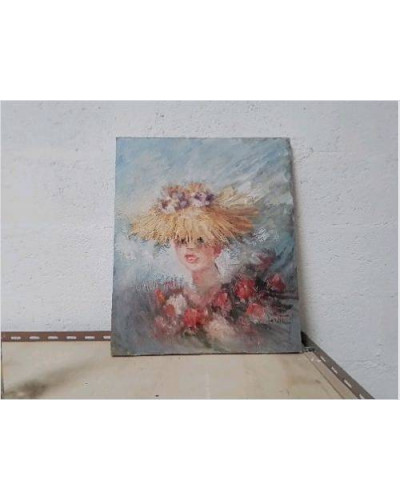 TABLEAU FILLE CHAPEAU PAILLE 