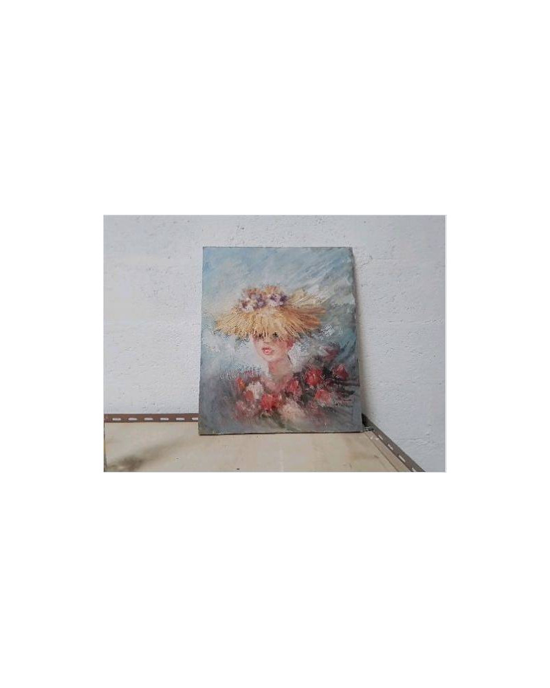 TABLEAU FILLE CHAPEAU PAILLE 