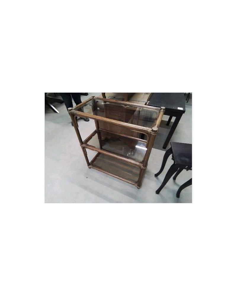 ETAGERE 3 NIV ROTIN VERRE FUMÉ 