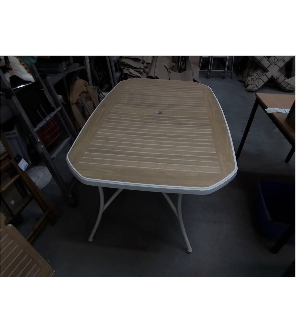 TABLE DE JARDIN PVC BLC/ COUL BOIS CLAIR PIED METAL+1 ALL+VISS