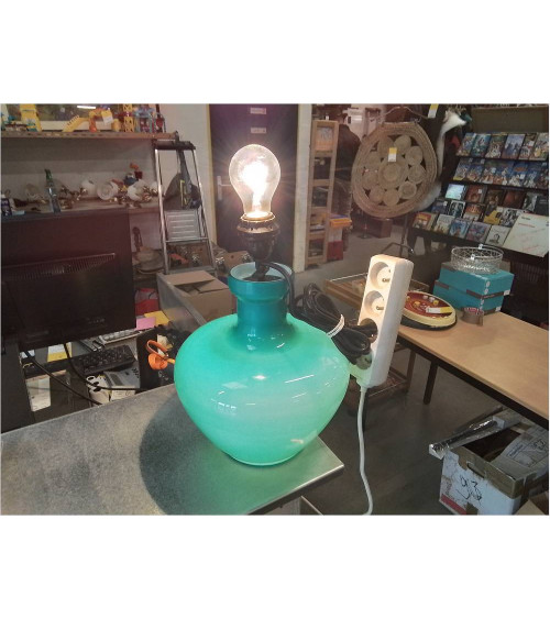 PIED DE LAMPE VERRE VERT VINTAGE 
