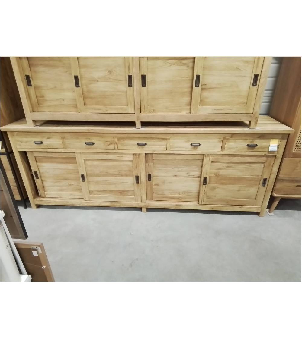 MU02-MEUBLE 4 PORTES 5 TIROIRS TECK RECYCLE 91/251/51 CM