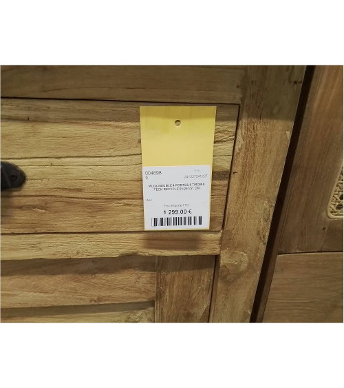 MU02-MEUBLE 4 PORTES 5 TIROIRS TECK RECYCLE 91/251/51 CM