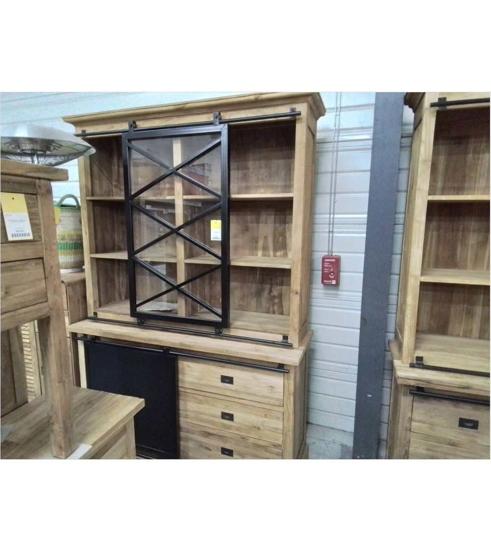 M601-MEUBLE VITRINE 2 CORPS TECK RECYCLE 150/50/220CM