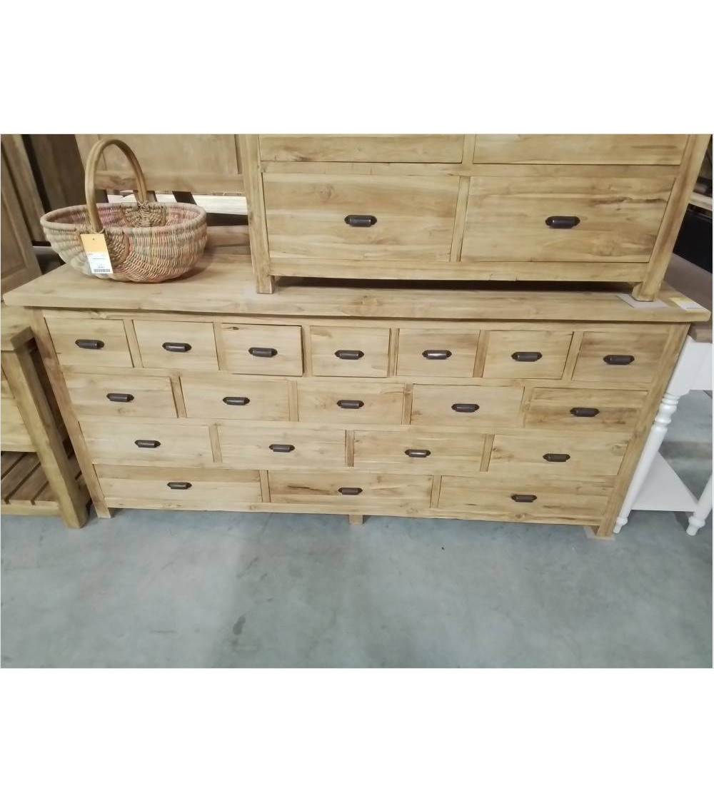 MU09-MEUBLE 19 TIROIRS TECK RECYCLE 90/200/48CM