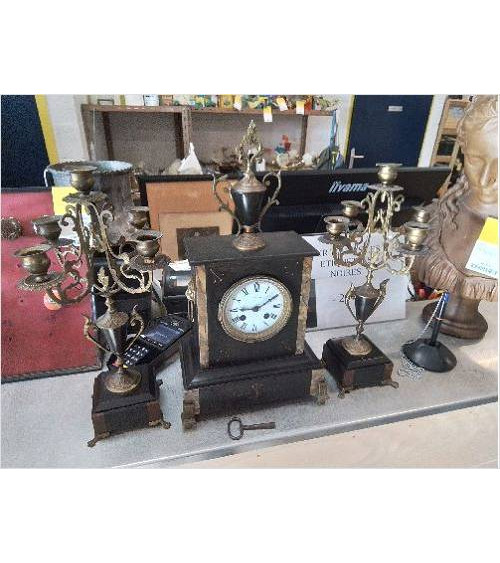 PENDULE 3 PIECES MARBRE...