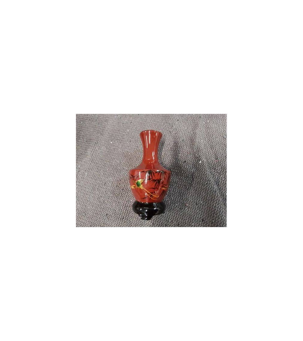 VASE SOLIFLORE JAPONISANT BOIS LAQUÉ OISEAUX GRUES PM