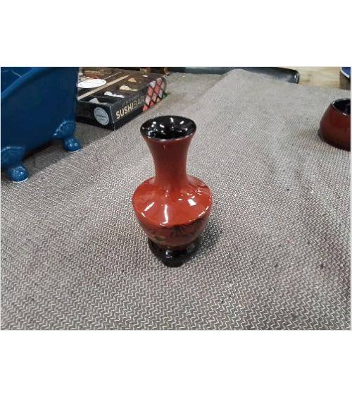 VASE SOLIFLORE JAPONISANT BOIS LAQUÉ OISEAUX GRUES PM