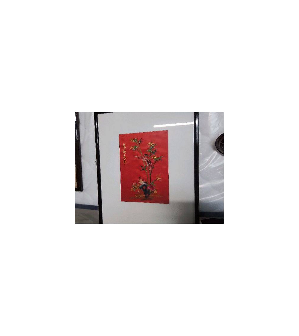 CADRE OISEAU SOIE ROUGE
