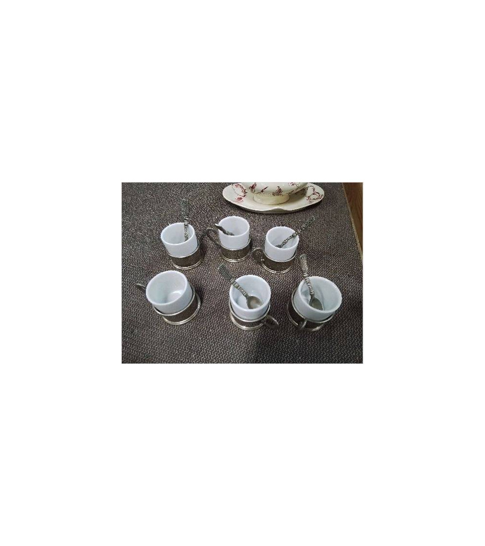 LOT DE 6 TASSES MÉTAL ET CÉRAMIQUE + 5 CUILLÈRES 