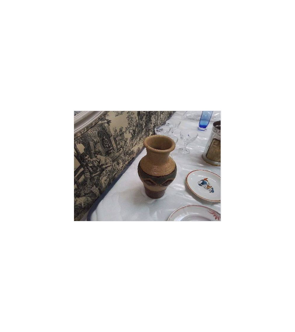 VASE GRES ÉMAILLÉ MOTIF BEIGE MARRON VERT