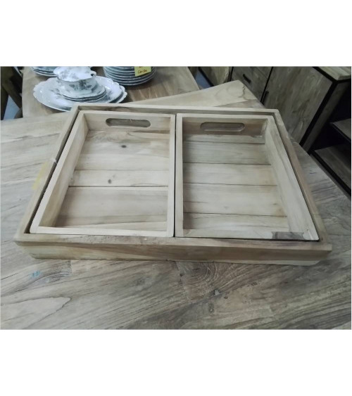 SET DE 3 PLATEAUX TECK MASSIF