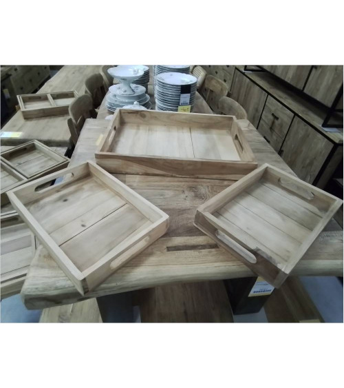 SET DE 3 PLATEAUX TECK MASSIF