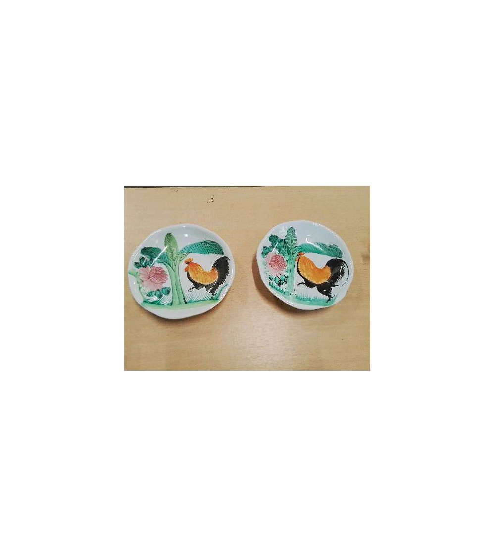 PAIRE D ASSIETTES ANC COQ NOIR ORANGE