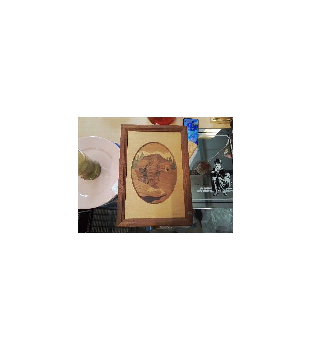 TABLEAU BOIS OURS NELSON MARQUETERIE VASE GM ROUGE