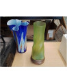 VASE VERT PATE DE VERRE SUR SOCLE BOIS