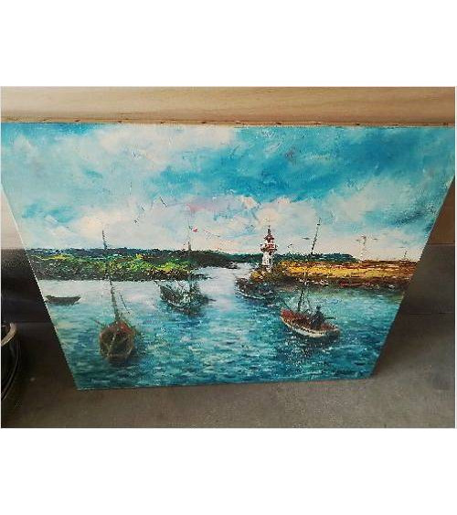 TOILE PORT  ERQUY BATEAUX DE PECHEURS C.CENSIN