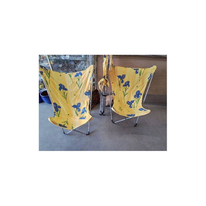 FAUTEUIL PLIANT TISSU FAIT PAR TAPISSIER BLEU JAUNE