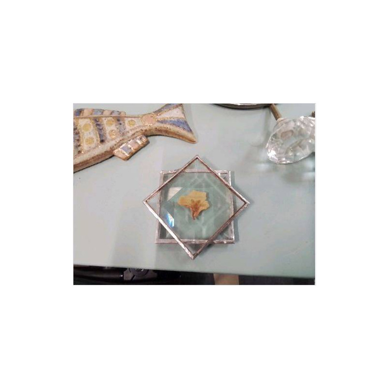 FEUILLE SECHÉE CADRE MÉTAL ET CRISTAL 