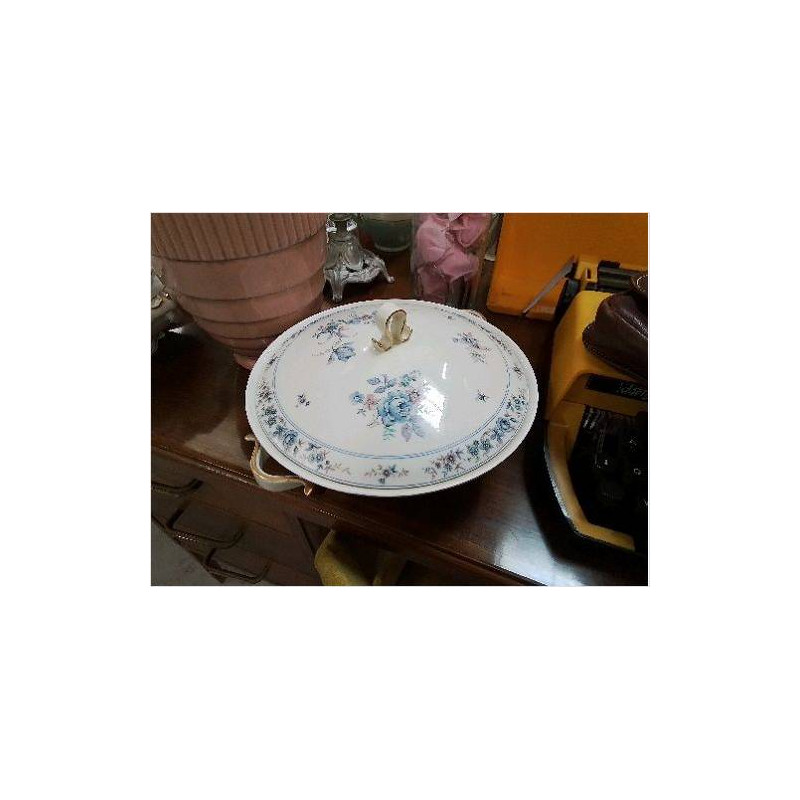 SOUPIÈRE PORCELAINE KRAUTHEIM DÉCO FLEURS BLEUES ET ROUGES 