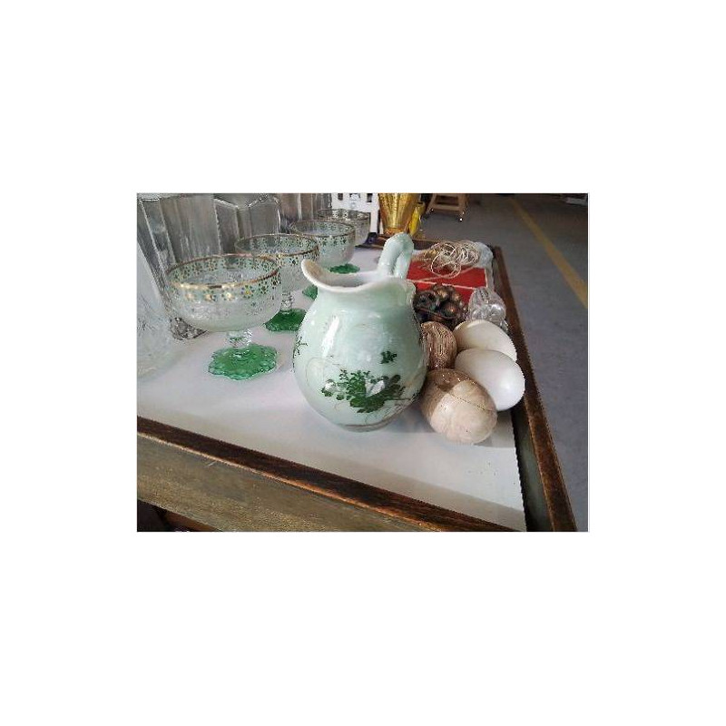 PICHET PM OPALINE VERT DECOR PLANTES OISEAU