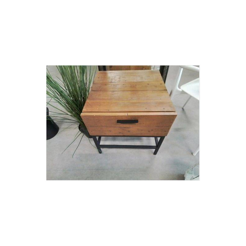 CHEVET 1T BOIS LATTES PIED METAL NOIR