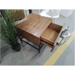 CHEVET 1T BOIS LATTES PIED METAL NOIR
