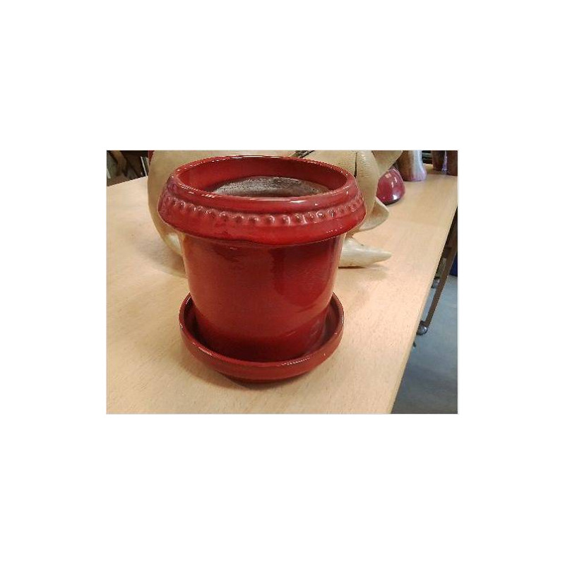CACHE POT TERRE CUITE ROUGE + DESSOUS DE POT