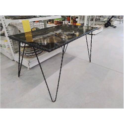 TABLE BASSE VINTAGE FER FORGE CARREAUX NOIR DORE SILAOS  77/47CM 