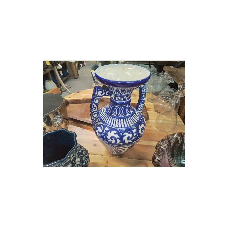 VASE / AMPHORE 2 ANSES DECO CÉRAMIQUE BLEU 