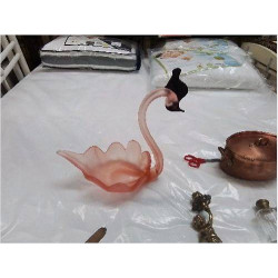 COUPE CYGNE ROSE VERRE GIVRÉ 