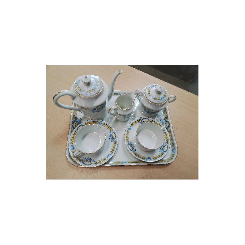 TETE A TETE PORCELAINE LIMOGES DECOR ART DECOBLEU JAUNE