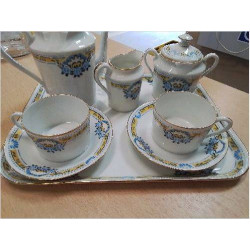TETE A TETE PORCELAINE LIMOGES DECOR ART DECOBLEU JAUNE