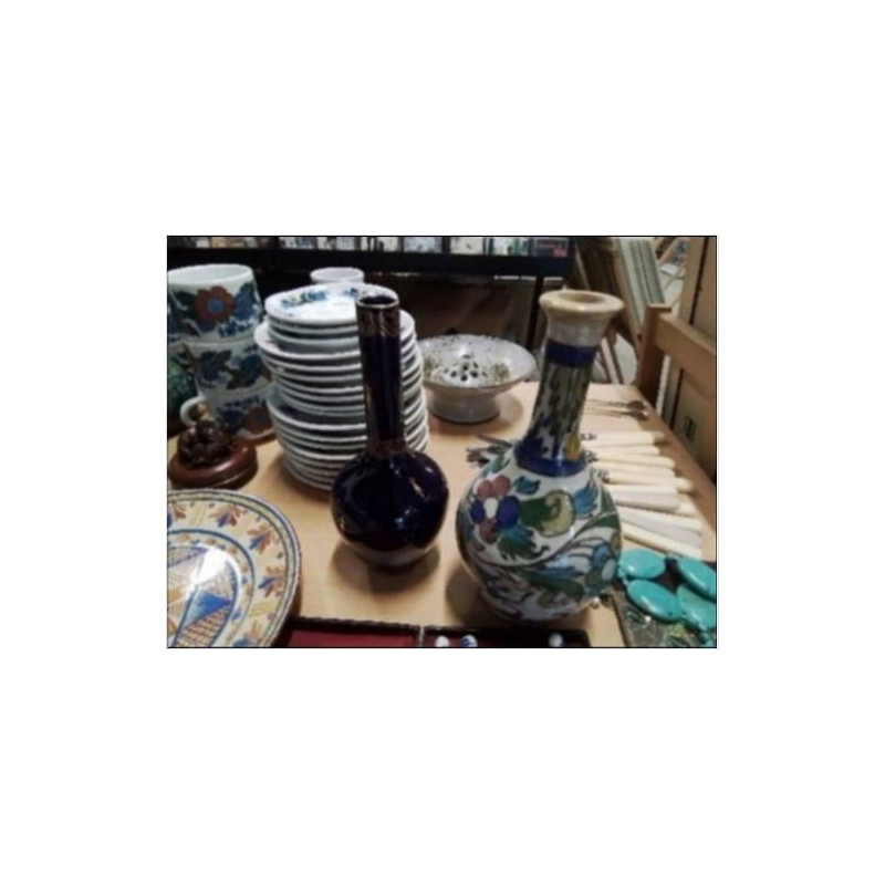 VASE BLEU DORÉ G.ASCH