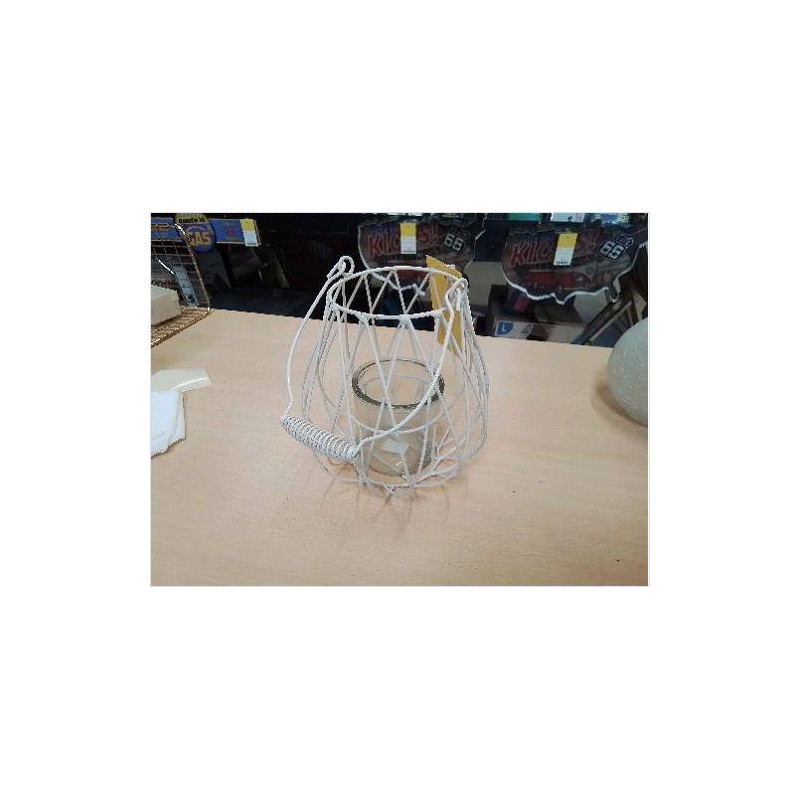 PHOTOPHORE GRILLE MÉTAL BLANC